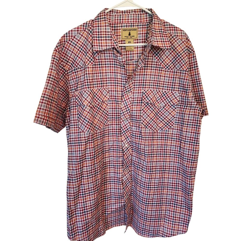 NWOT Mens Northwest Wood Pearl Snap Western Shirt Sz XL Short Sleeve Plaid
